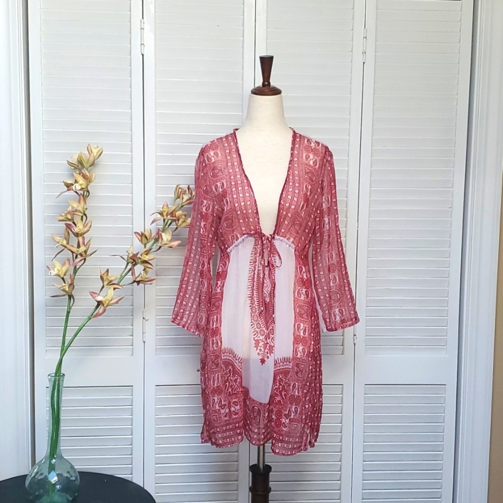 A Paradise Red Paisley Swim Coverup O/S